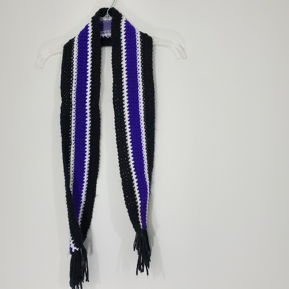 Scarf Homemade Crocheted Purple/Black/White